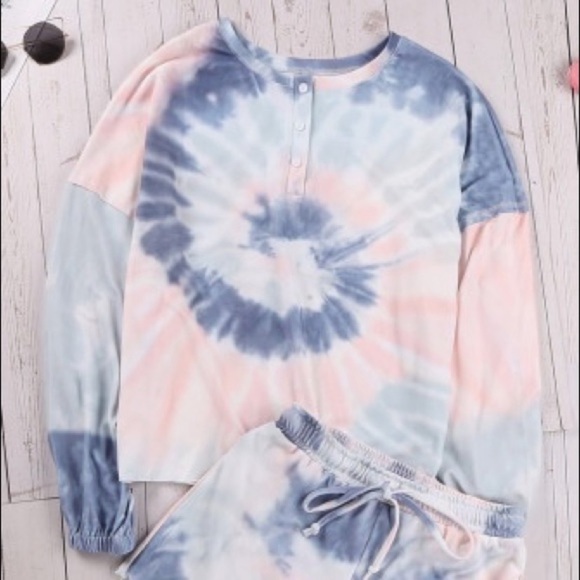 New Gray & Coral XXL Tie Dye Pajama Set - Picture 3 of 4